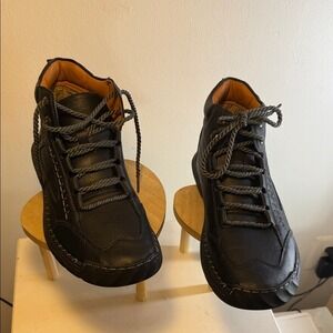 Salkin Mens Black Leather Ankle Boots Lace Up Rugged Outdoor Hiking Shoes
